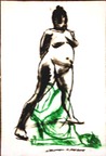 
Life Drawing of female model called WOMAN IN 2 POSES WITH BLACK|GREEN by Gary G. Erickson