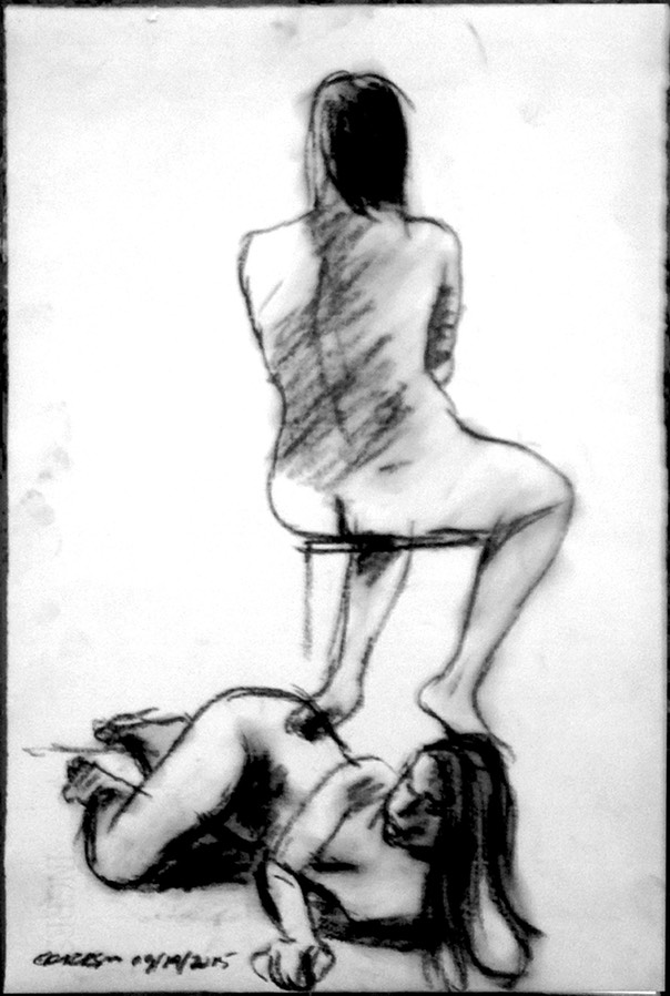 
Life Drawing of female model called WOMAN IN 2 POSES by Gary G. Erickson