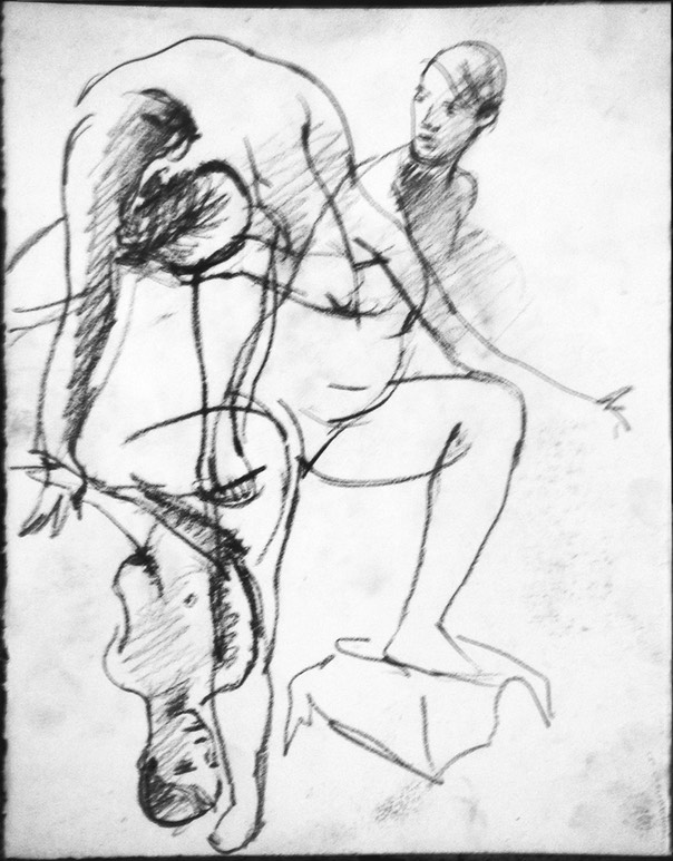
Life Drawing of female model called WOMAN IN 3 POSES by Gary G. Erickson