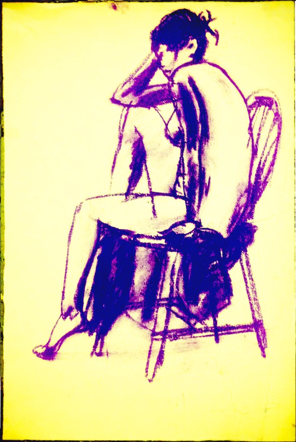 
Life Drawing of female model Dorrie Mack called WOMAN SEATED ON CHAIR by Gary G. Erickson