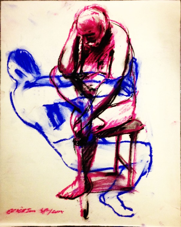 Life Drawing of male model called MAN SEATAED|KNEELING IN PINK|BLUE by Gary G. Erickson
